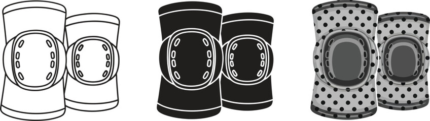 Collection of knee pad icons in different styles representing sports protection and safety gear for active lifestyles isolated on white © Ahmad