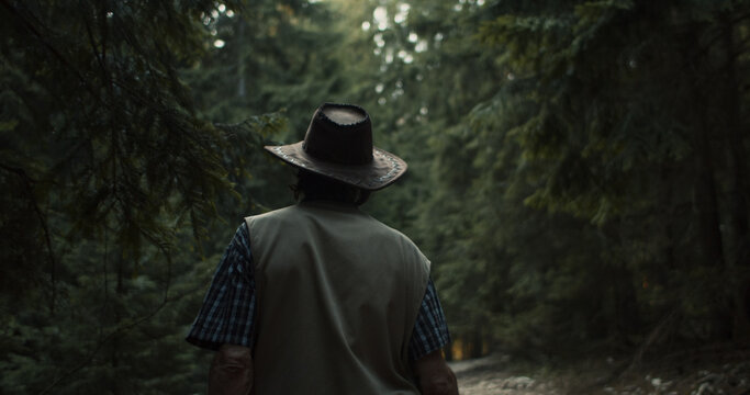 Man walks through the forest