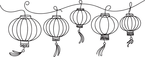 continuous line drawing of chinese lanterns.one line drawing of chinese new year celebration illustration of a single line drawing © Misho x Mamun