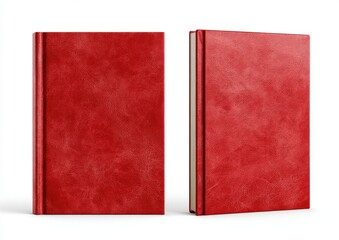 Two red hardcover books, one flat, the other angled, against a clean white backdrop