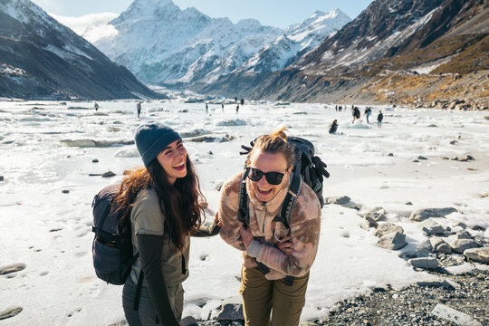 Friends having fun on Hooker Glacier