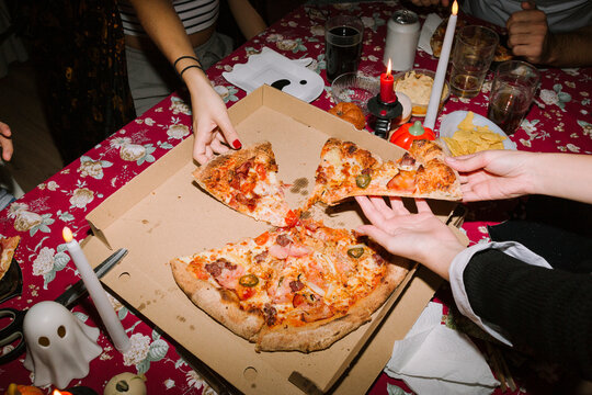 Sharing Halloween pizza