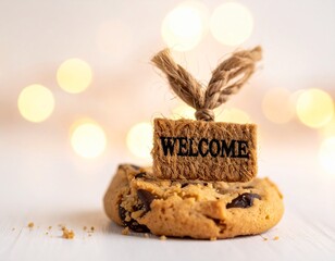 Cookie with Welcome Sign and Lights.