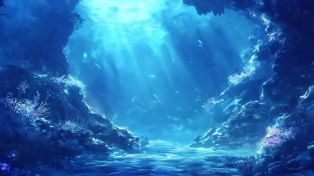 Enchanting Deep Sea Grotto Animation: A mesmerizing Underwater Cave with Dancing Sunlight and