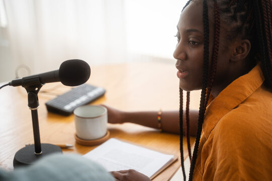 Colleagues During Podcast Broadcasting