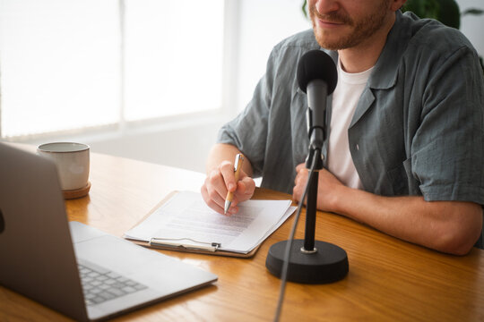 Podcaster During Podcast Broadcasting