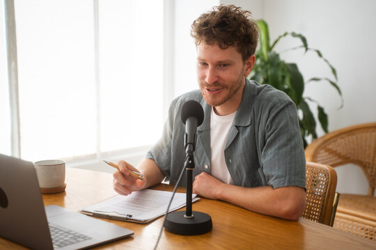 Male Entrepreneur Recording Podcast