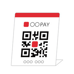 ミニマルなデザインのQRコード決済スタンド | 赤色のアクセントが入った店舗用支払い案内
