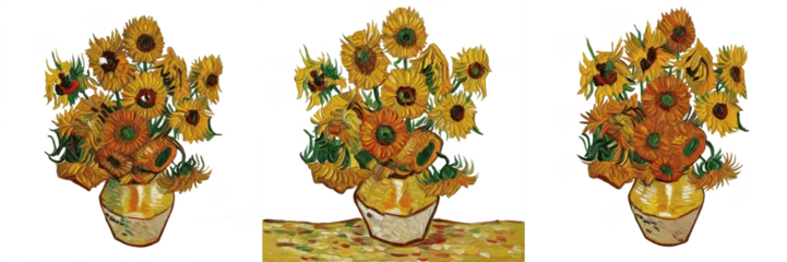 Fotobehang Schilderij "Still life oil painting of a bouquet of vibrant yellow sunflowers in an earthenware vase"  © Army