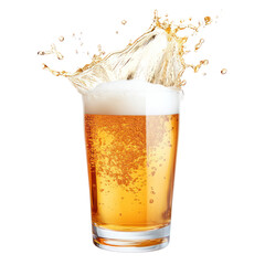 Hand Tilting Malt Drink Causing Energetic Splash of Amber Liquid on transparent background