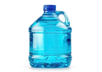 Naklejka premium Large plastic container filled with clear blue liquid, isolated on white background