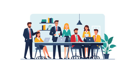 Obraz premium Diverse Business Team Collaboration Meeting. Professionals Working Together in Office Brainstorming Session. Vector Illustration.