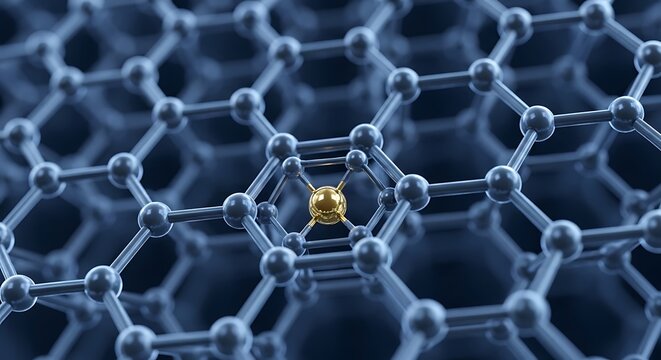 Yellow particle in hexagonal blue structure abstract 3d render 4k