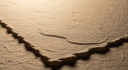 Torn paper edge viewed from a close-up perspective on a textured surface