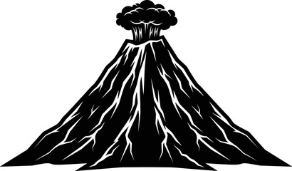Erupting volcano silhouette vector illustration for natural disaster concept, geological landscape, lava mountain icon isolated on white background © Beauty