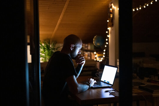 Man working late from home