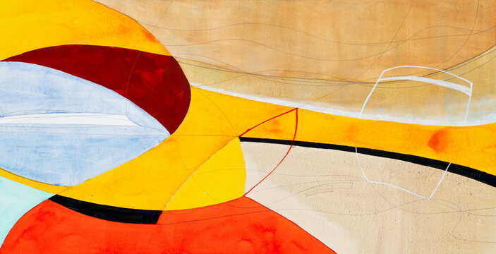 A multimedia painted composition on paper.