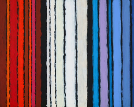 Abstract painting with red, white and blue stripes