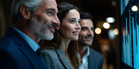 Obraz premium Analyzing economic recession indicators in business meetings urban environment interactive display professional viewpoint