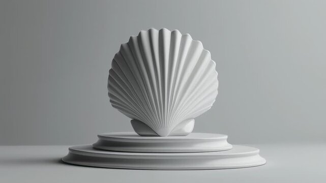 Elegant Seashell Sculpture on Minimalist Pedestal, Abstract Sea Inspired Design, White Aesthetic