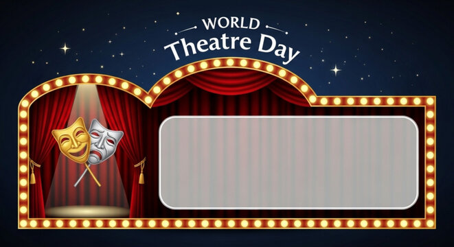 Theatre stage with comedy and tragedy masks on world theatre day