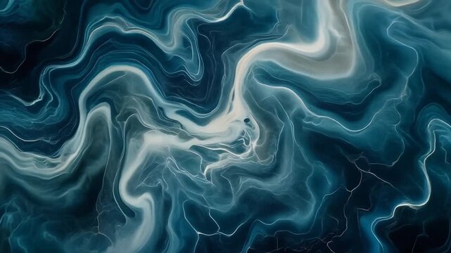 Dynamic abstract fluid motion with swirling blue and teal waves creating flowing energy patterns and vibrant depth.