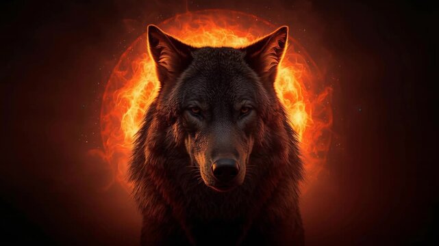Majestic Wolf Fire Spirit Intense Gaze Dark Background