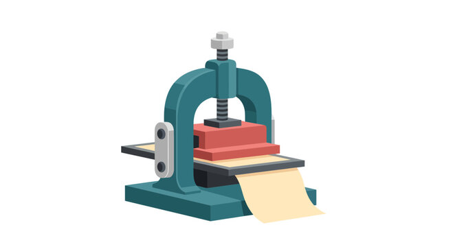 Press Machine Vector Illustration, Industrial Equipment Flat Design for Manufacturing and Production