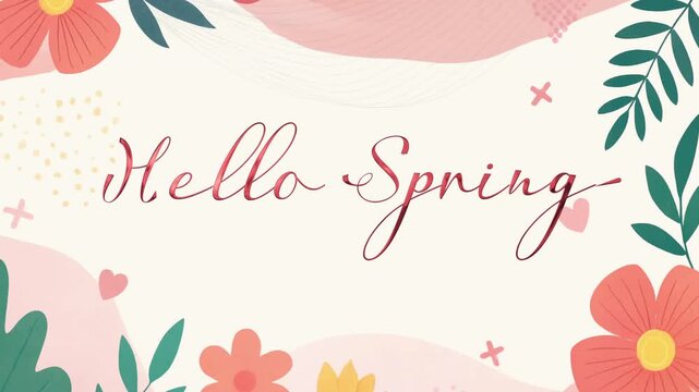 Hello spring text footage with flowers and plant designs elements. perfect for Spring themed design, or opener  greeting cards, invitations and etc