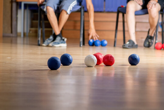 Boccia Players Anonymous. Boccia practice on the court