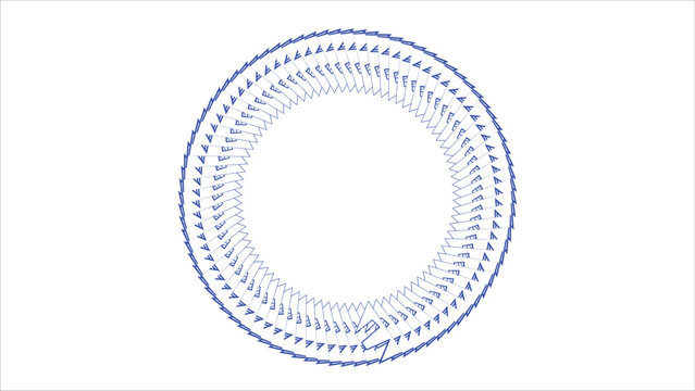 Blue Circular Arrow Pattern with Geometric Shapes and Triangles in a Vector Graphic Design