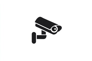 Security camera icon in black and white, surveillance concept for monitoring, protection, safety, and video recording in public or private areas, technology and control system.