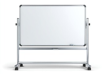A clean white rectangular board on a rolling metallic stand, ready for notes