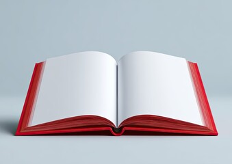Open book with blank pages against a plain background, bright red cover visible
