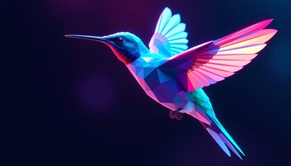Futuristic Digital Illustration Vibrant Geometric Hummingbird