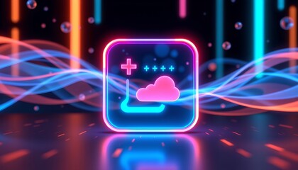 Futuristic Neon Digital Calendar Icon Over Minimalist