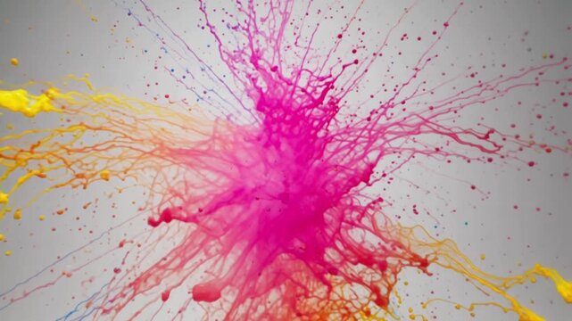Vibrant colorful paint splashing dynamically on white