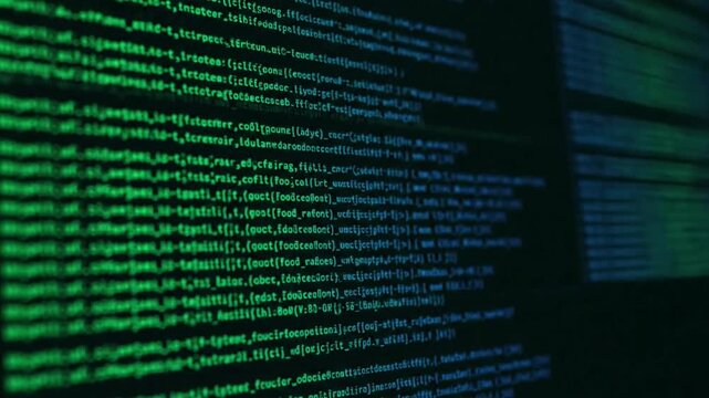 Abstract Programming Logic Intricate, glowing lines of code forming complex, geometric patterns on a dark digital screen, symbolizing advanced programming and innovation.