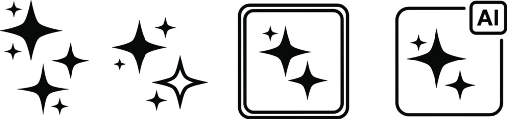 Sparkle icon collection, twinkle vector design, clean effect artwork, magic enhancement symbol, black and white graphic, decorative UI element © Manharul