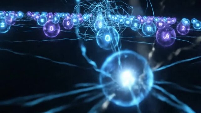 Futuristic Data Processing Abstract representation of high-speed, complex information flow within a quantum system.