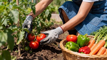 家庭菜園で新鮮な野菜を収穫