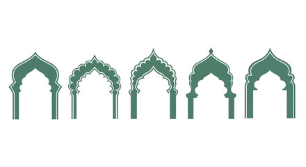 Collection of Decorative Islamic Arches Vector Illustrations, Indian Architectural Motifs © nami