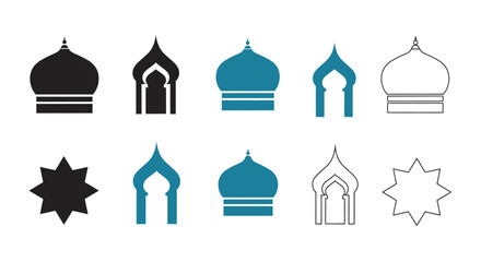 Islamic Architectural Elements: Mosque Domes and Star Patterns Vector Icons Set © Sora