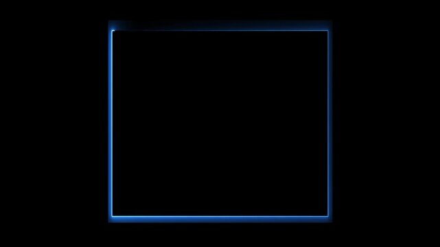 A blue neon outline of a rectangle on a black background