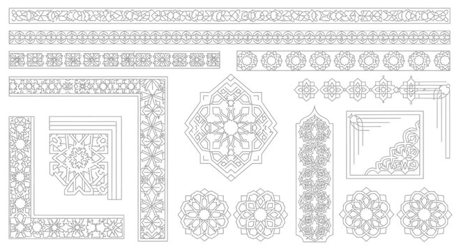Intricate Geometric Islamic Patterns Vector Pack: Decorative Borders, Ornaments, and Frames