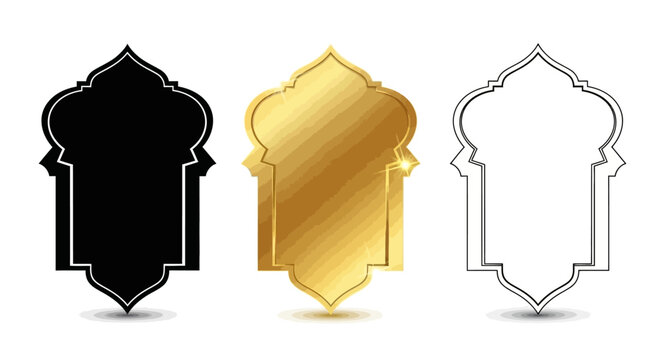 Elegant Islamic Geometric Frames in Black, Gold, and Outline Styles Vector Set