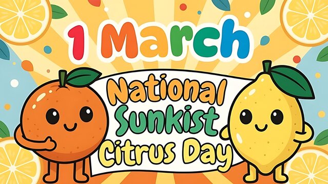 National Sunkist Citrus Day 1 March | Cute Kids Cartoon Citrus Poster
