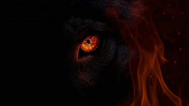 Wolf Fire Fiery Eye in Darkness