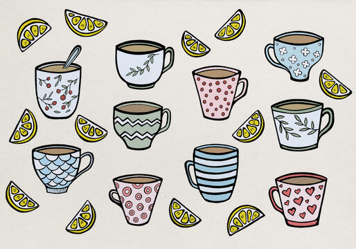 Cups And Lemon Pattern