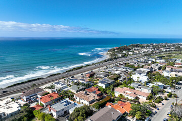 Aerial drone photo of Cardiff with nice house, West Coast of California, Encinitas, United States of America